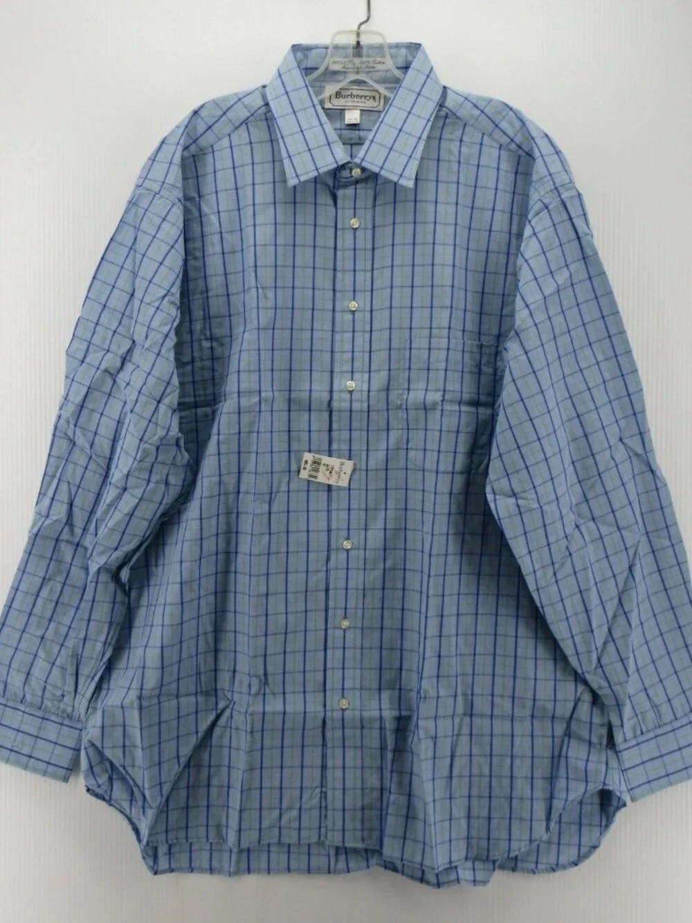 VINTAGE Burberrys Shirt 17.5 London Button Up Check 90s USA Made NWT